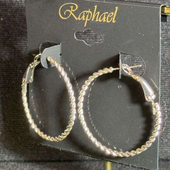 Raphael Silver Tone Textured Hoop Earrings 1.25in - Picture 8 of 11